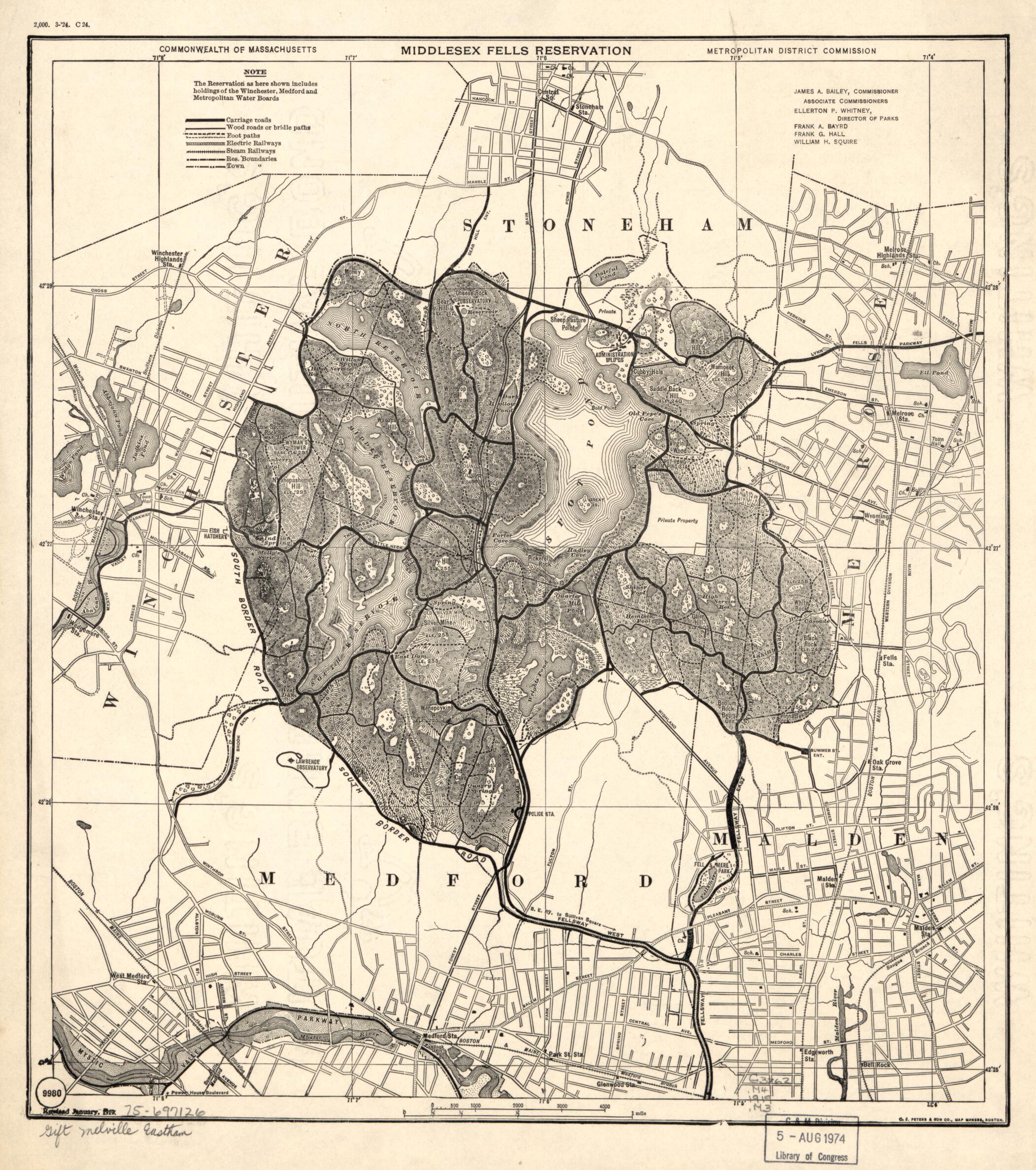 This old map of Middlesex Fells Reservation from 1919 was created by Massachusetts. Metropolitan District Commission, C.J. Peters in 1919