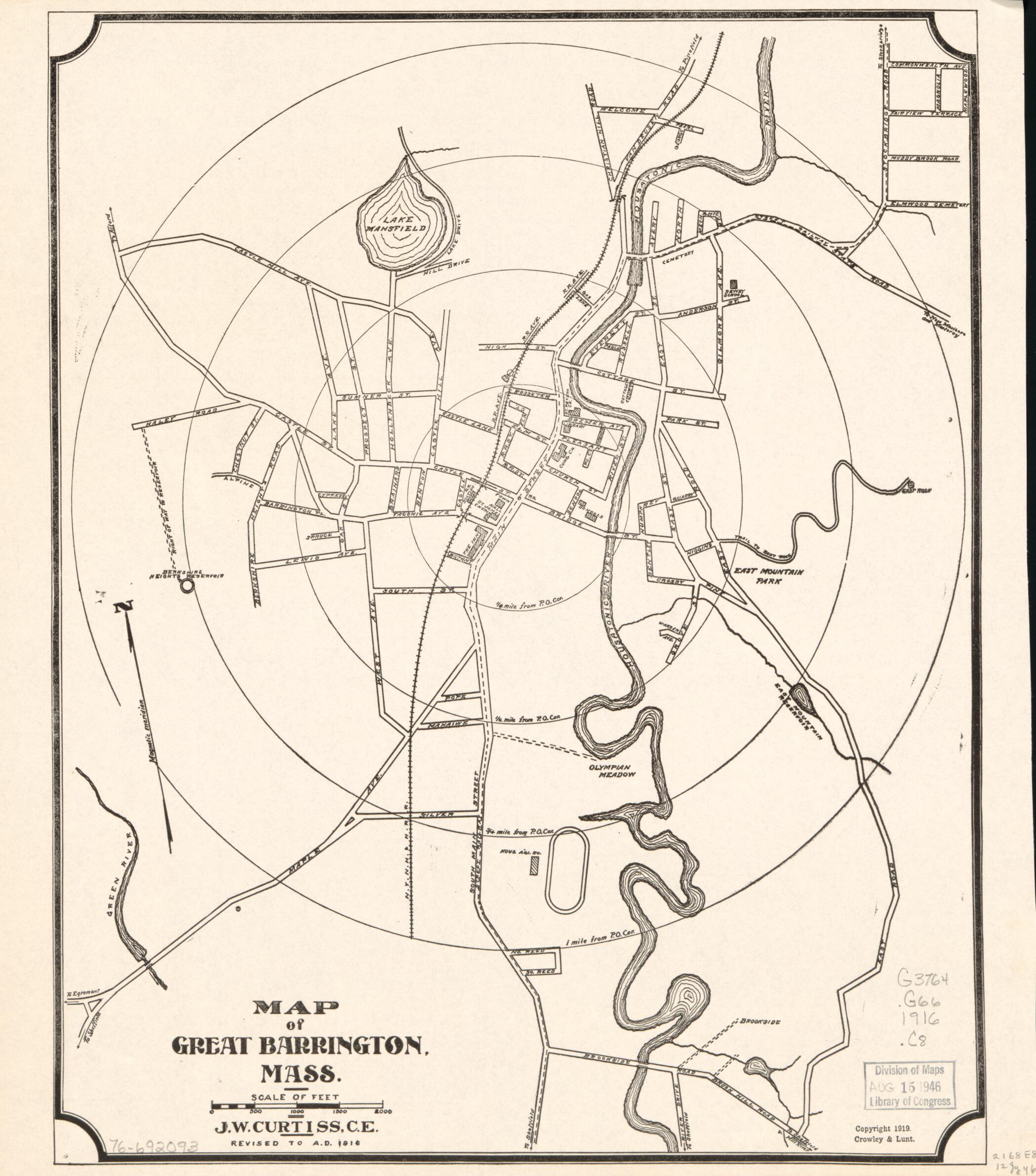 This old map of Map of Great Barrington, Massachusetts from 1919 was created by Crowley & Lunt, J. W. Curtiss in 1919