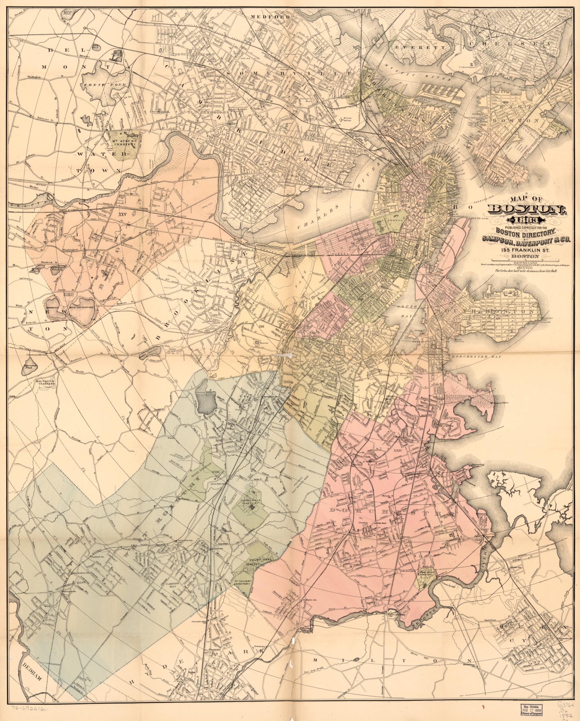 This old map of Map of Boston for from 1883 was created by Davenport & Co Sampson in 1883