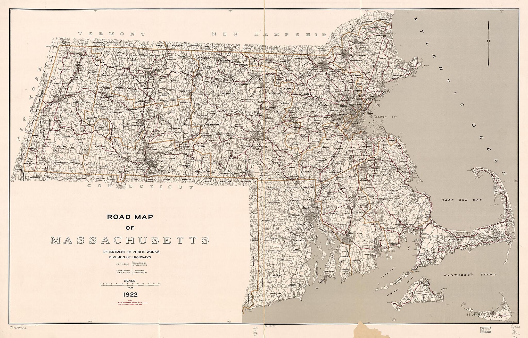 This old map of Road Map of Massachusetts from 1922 was created by Massachusetts. Division of Highways in 1922