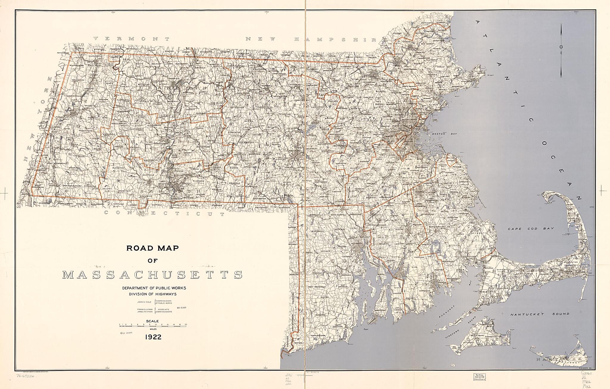 This old map of Road Map of Massachusetts from 1922 was created by Massachusetts. Division of Highways in 1922
