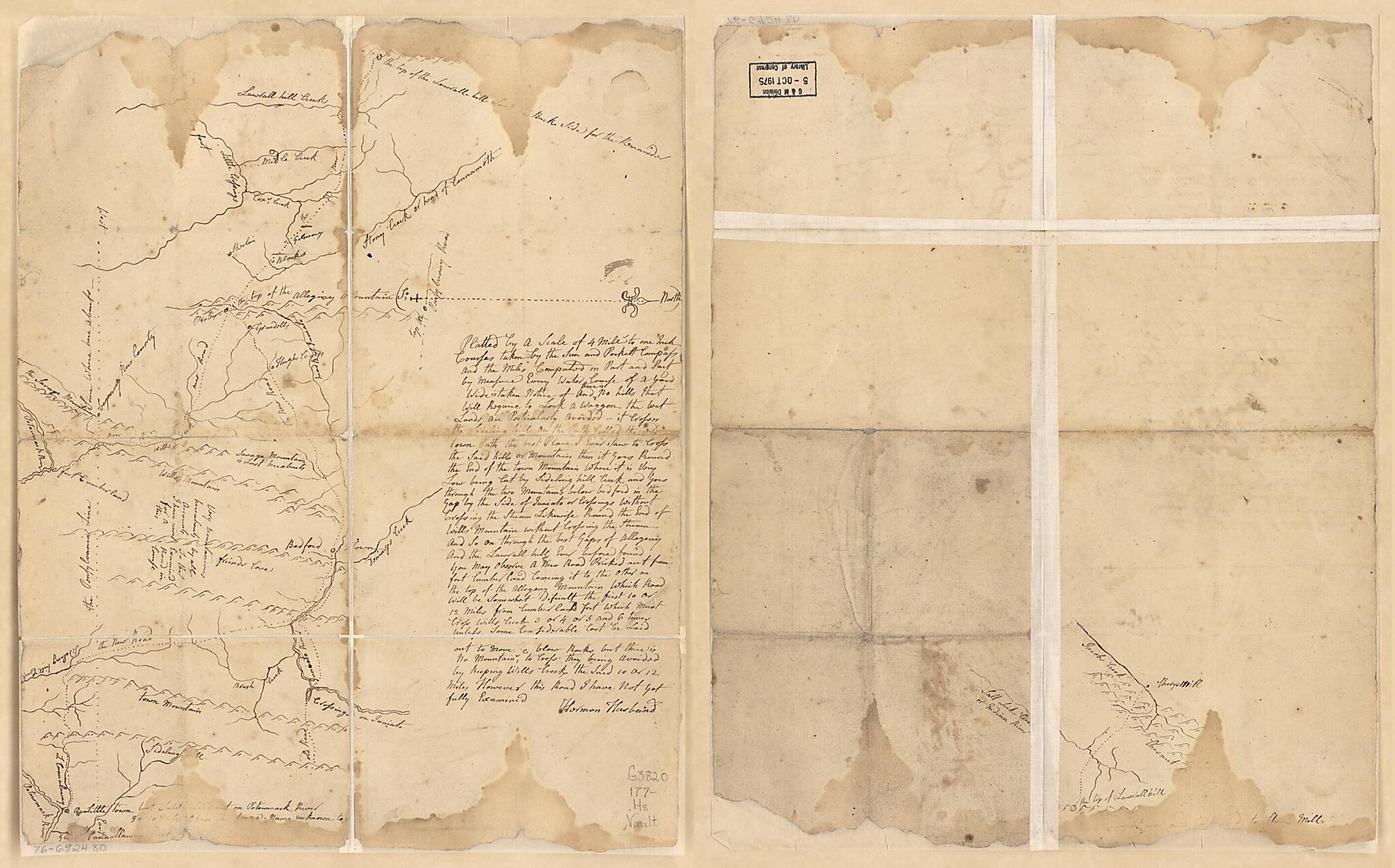 This old map of Survey of Region Embraced by Somerset, Bedford, and Fulton Counties and Including Cumberland, Md from 1770 was created by Hermon Husbands in 1770