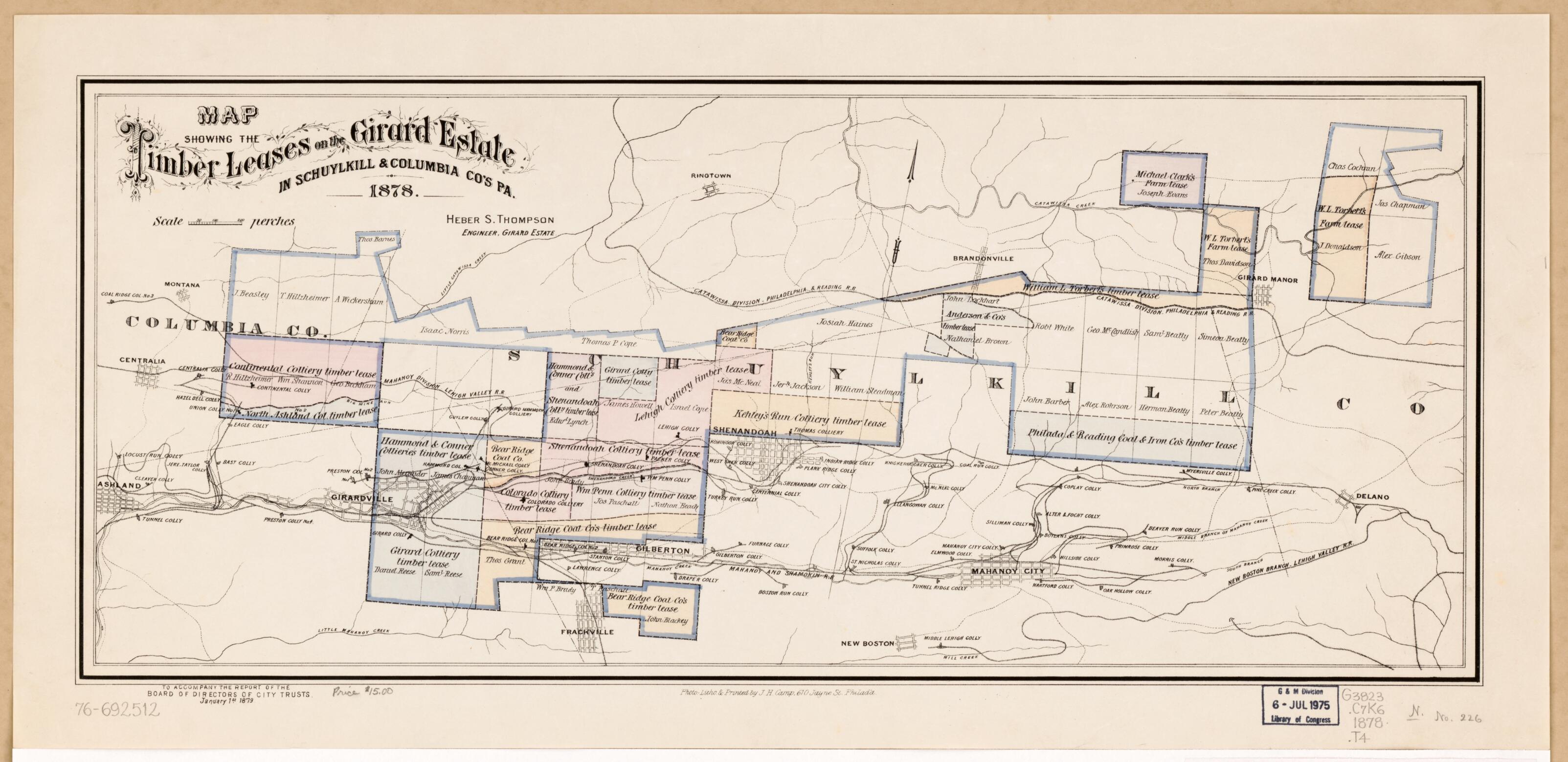 This old map of Map Showing the Timber Leases On the Girard Estate In Schuylkill & Columbia Co&