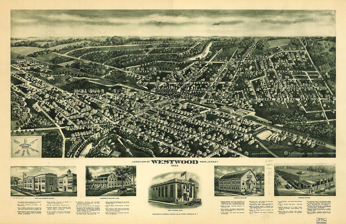 Aeroview of Westwood, New Jersey 1924 by Relic Map Company
