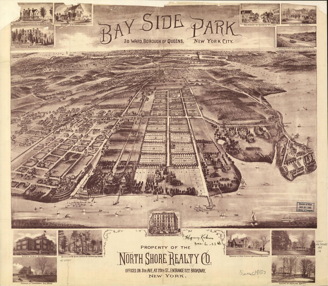 This old map of Bay Side Park, 3d Ward, Borough of Queens, New York City from 1915 was created by North Shore Realty Co in 1915
