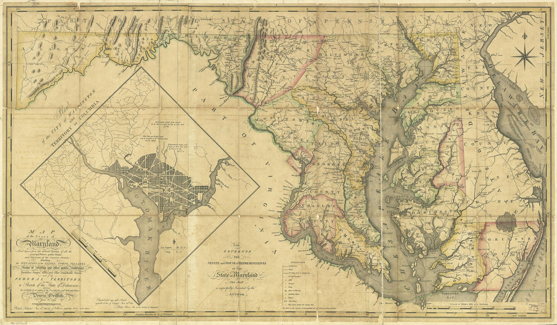 This old map of Map of the State of Maryland Laid Down from an Actual Survey of All the Principal Waters, Public Roads, and Divisions of the Counties Therein; Describing the Situation of the Cities, Towns, Villages, Houses of Worship and Other Public Bui