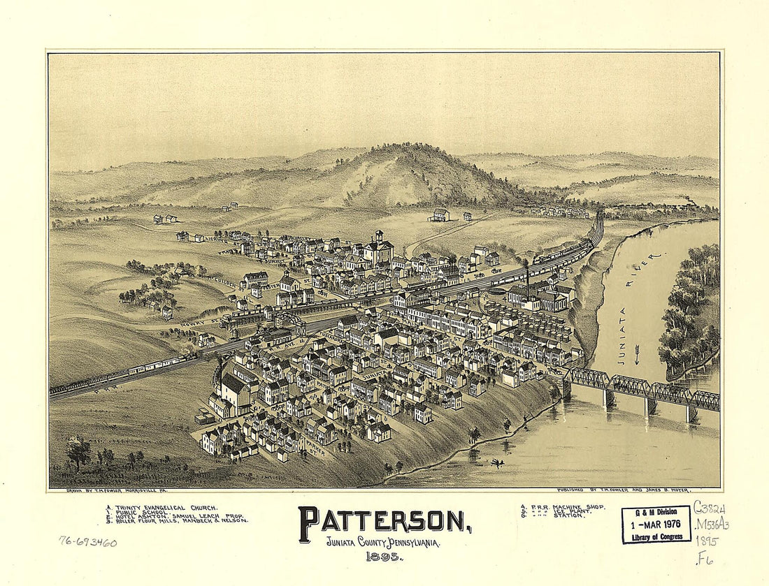 This old map of Patterson, Juniata County, Pennsylvania from 1895 was created by T. M. (Thaddeus Mortimer) Fowler, James B. Moyer in 1895