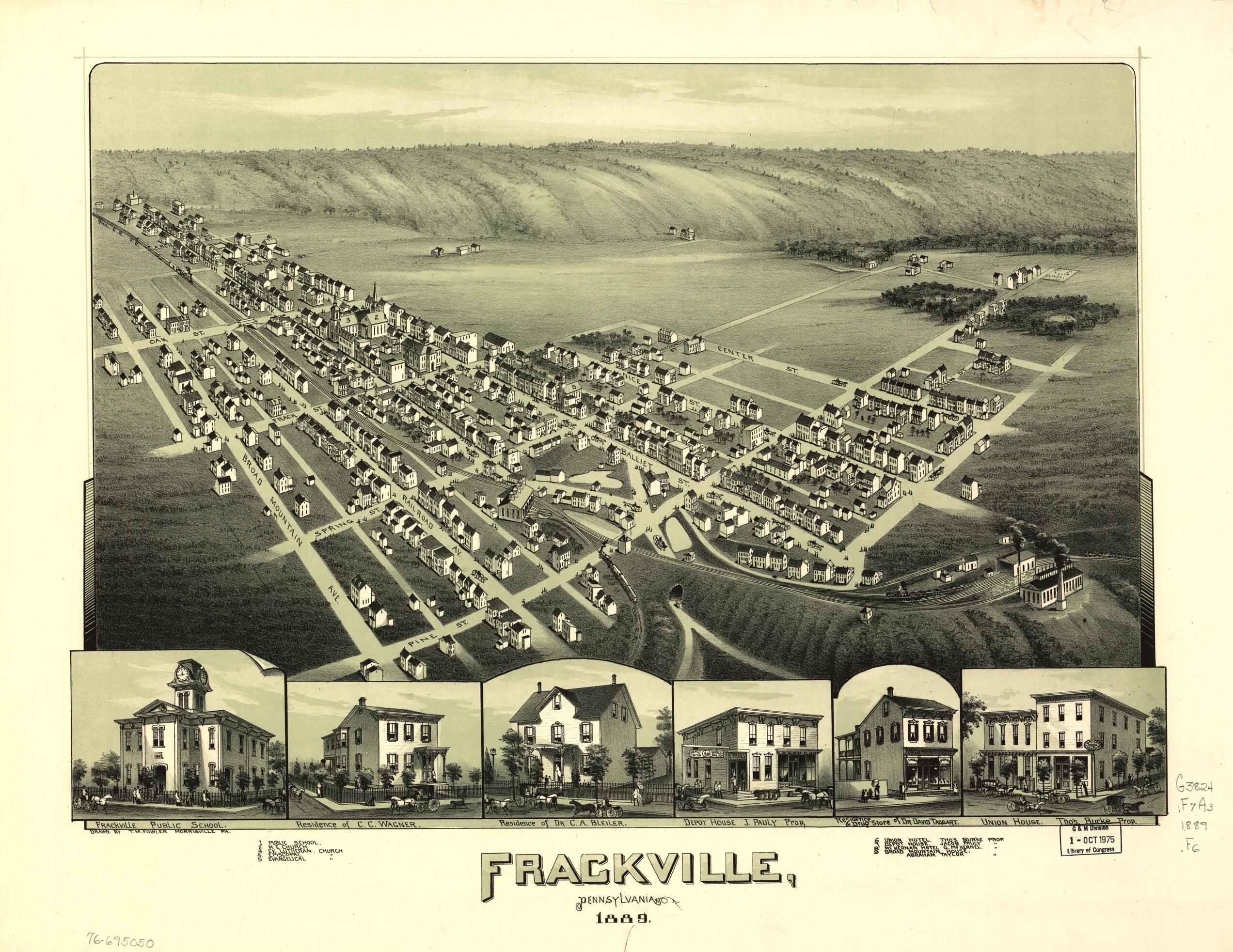 This old map of Frackville, Pennsylvania from 1889 was created by T. M. (Thaddeus Mortimer) Fowler in 1889