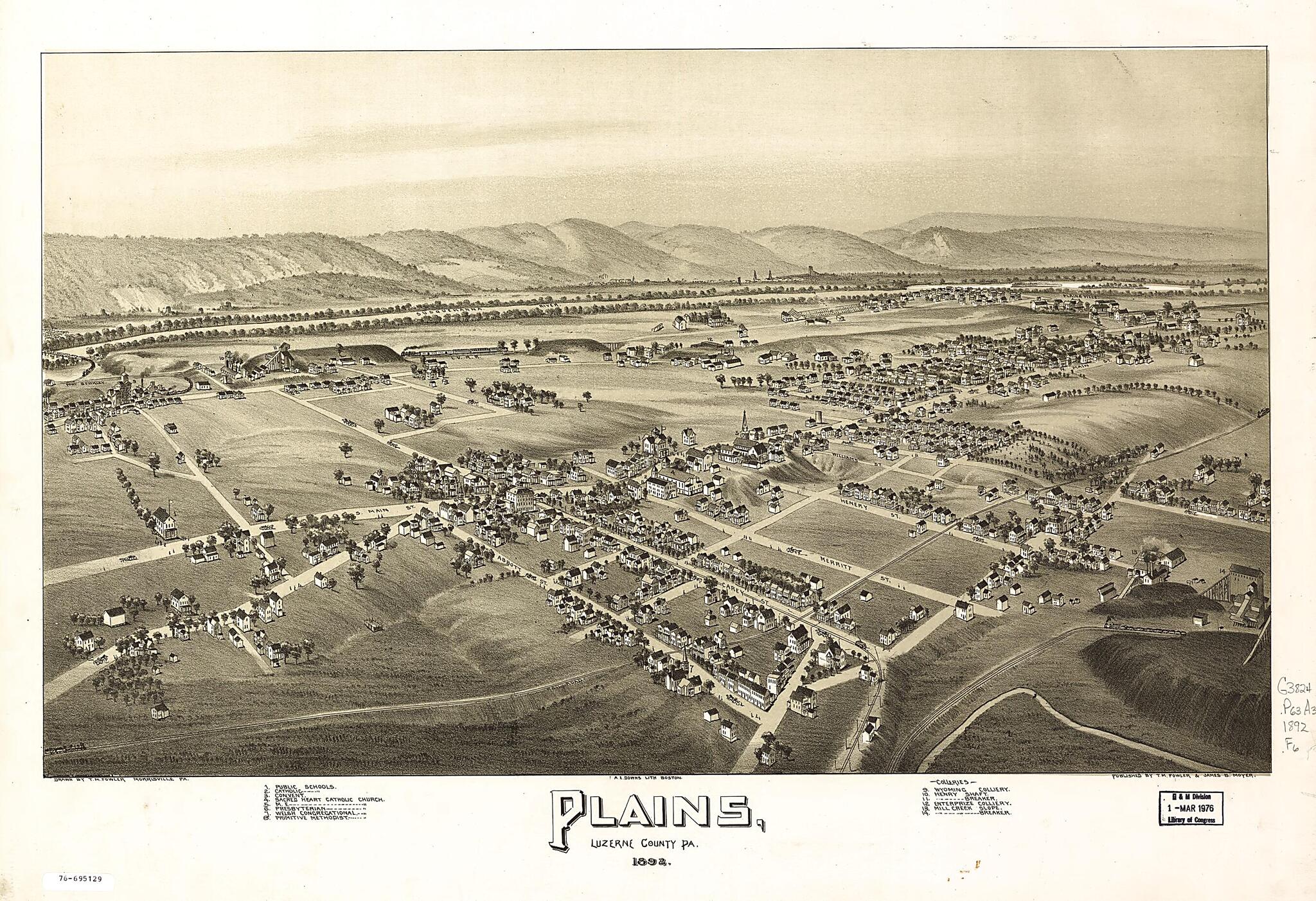 This old map of Plains, Luzerne County, Pennsylvania from 1892 was created by A. E. (Albert E.) Downs, T. M. (Thaddeus Mortimer) Fowler, James B. Moyer in 1892