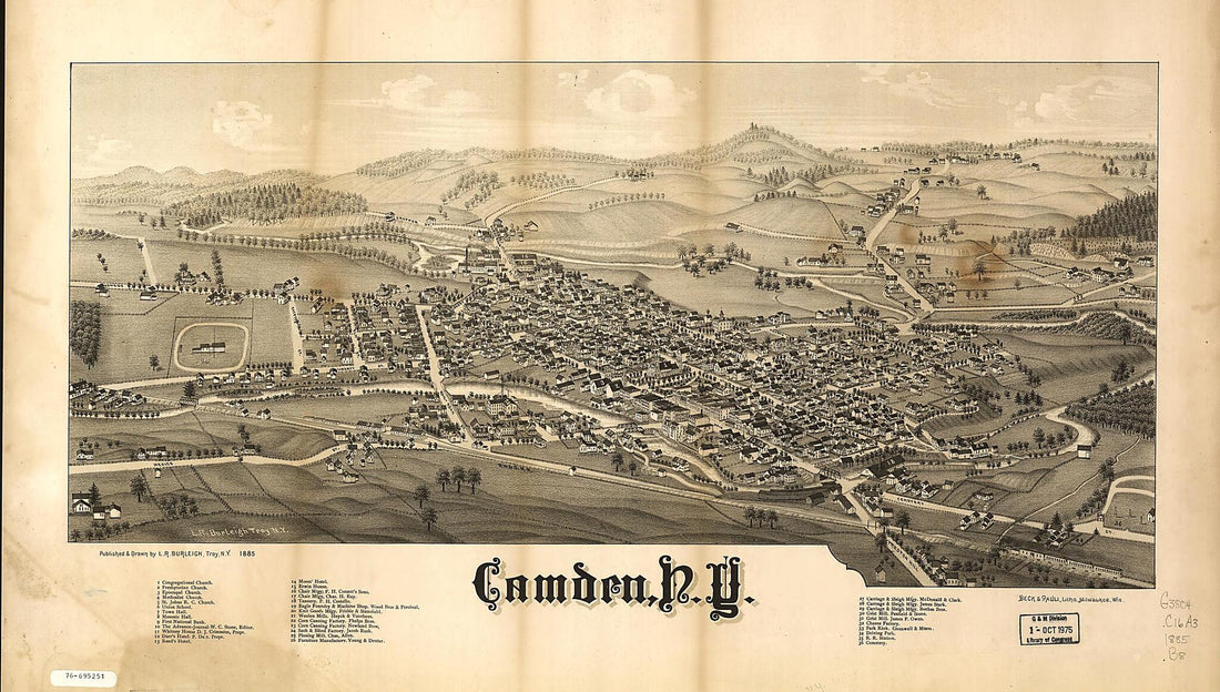 This old map of Camden, New York from 1885 was created by Beck & Pauli, L. R. (Lucien R.) Burleigh in 1885