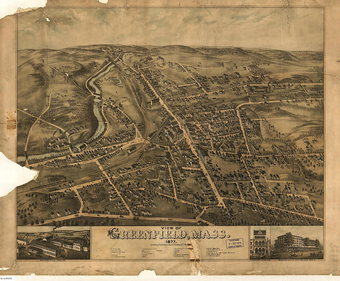 This old map of View of Greenfield, Massachusetts from 1877 was created by O.H. Bailey & Co in 1877