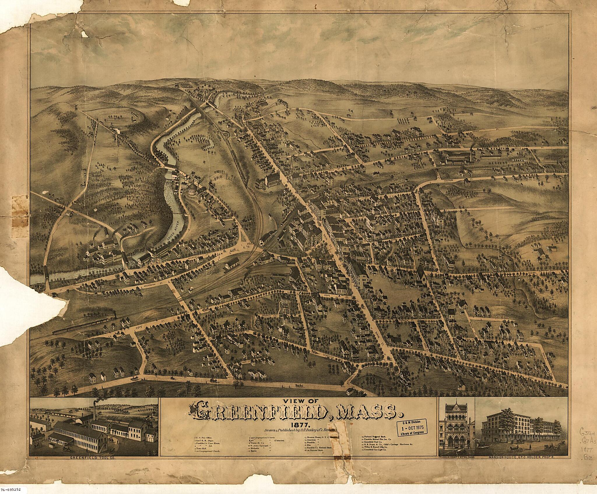 This old map of View of Greenfield, Massachusetts from 1877 was created by O.H. Bailey & Co in 1877