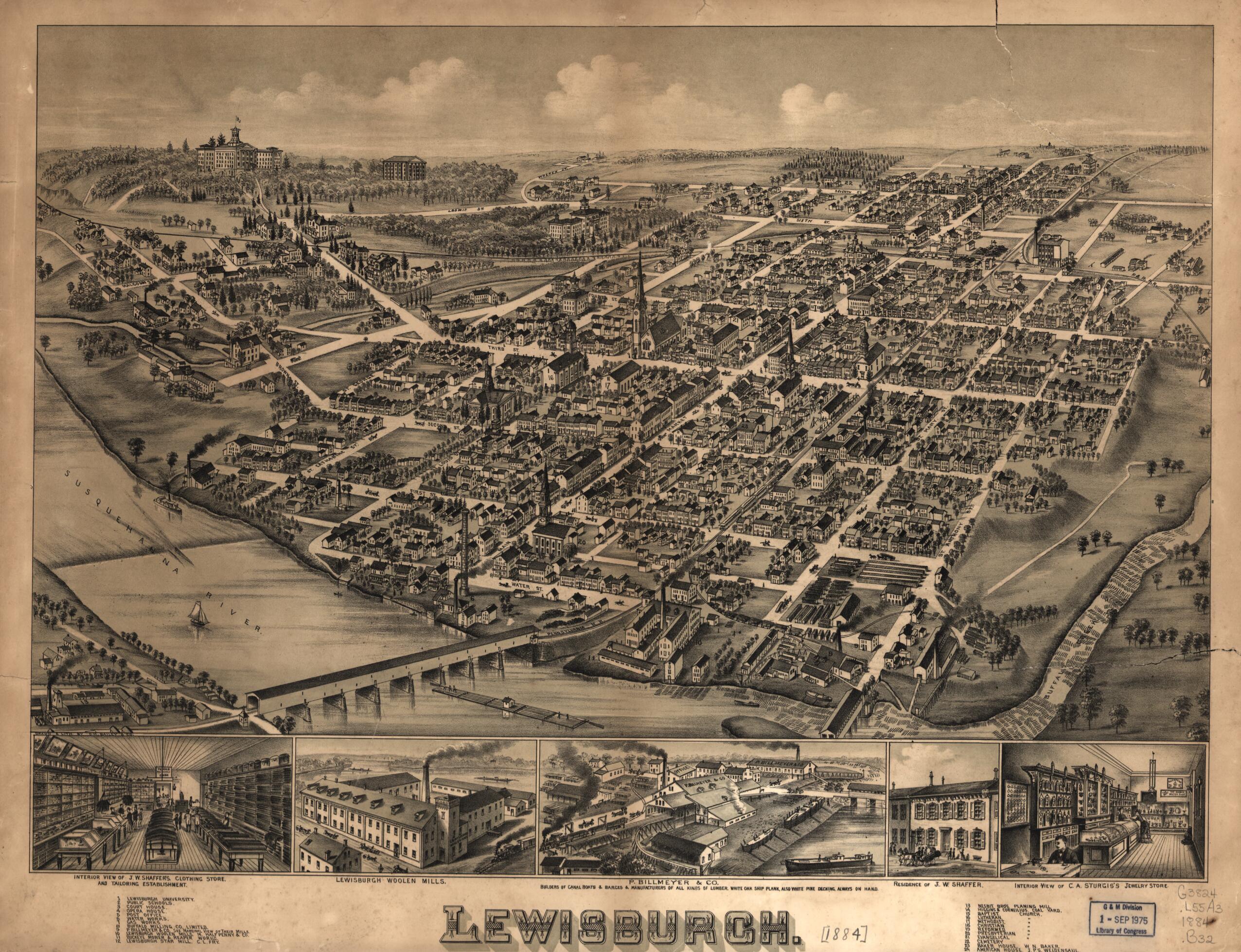This old map of Lewisburgh from 1884 was created by O.H. Bailey & Co in 1884