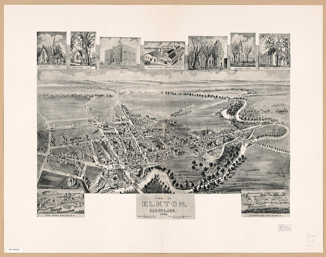This old map of View of Elkton, Maryland from 1907 was created by Fowler & Kelly in 1907