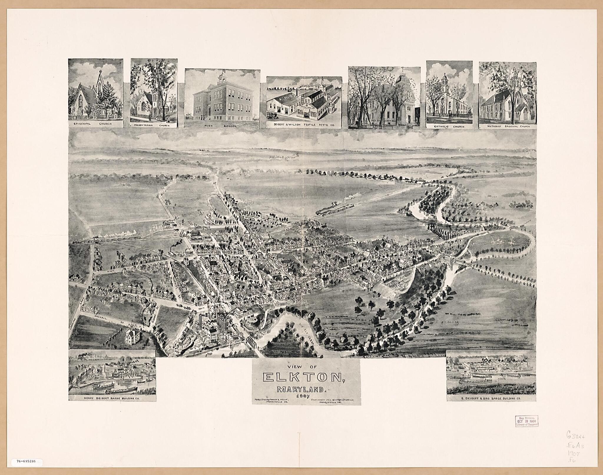 This old map of View of Elkton, Maryland from 1907 was created by Fowler & Kelly in 1907