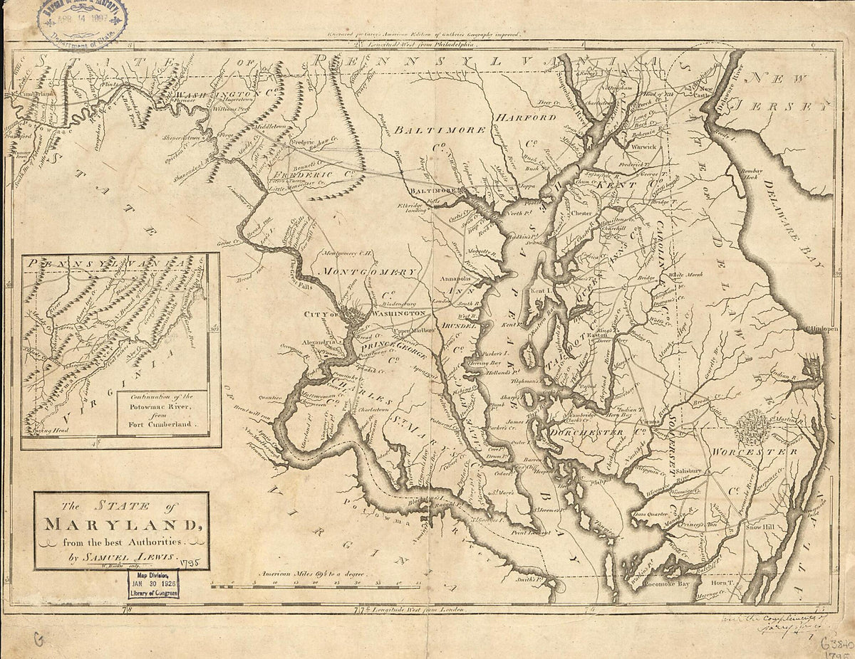 The State of Maryland from the Best Authorities 1795 by Relic Map Company