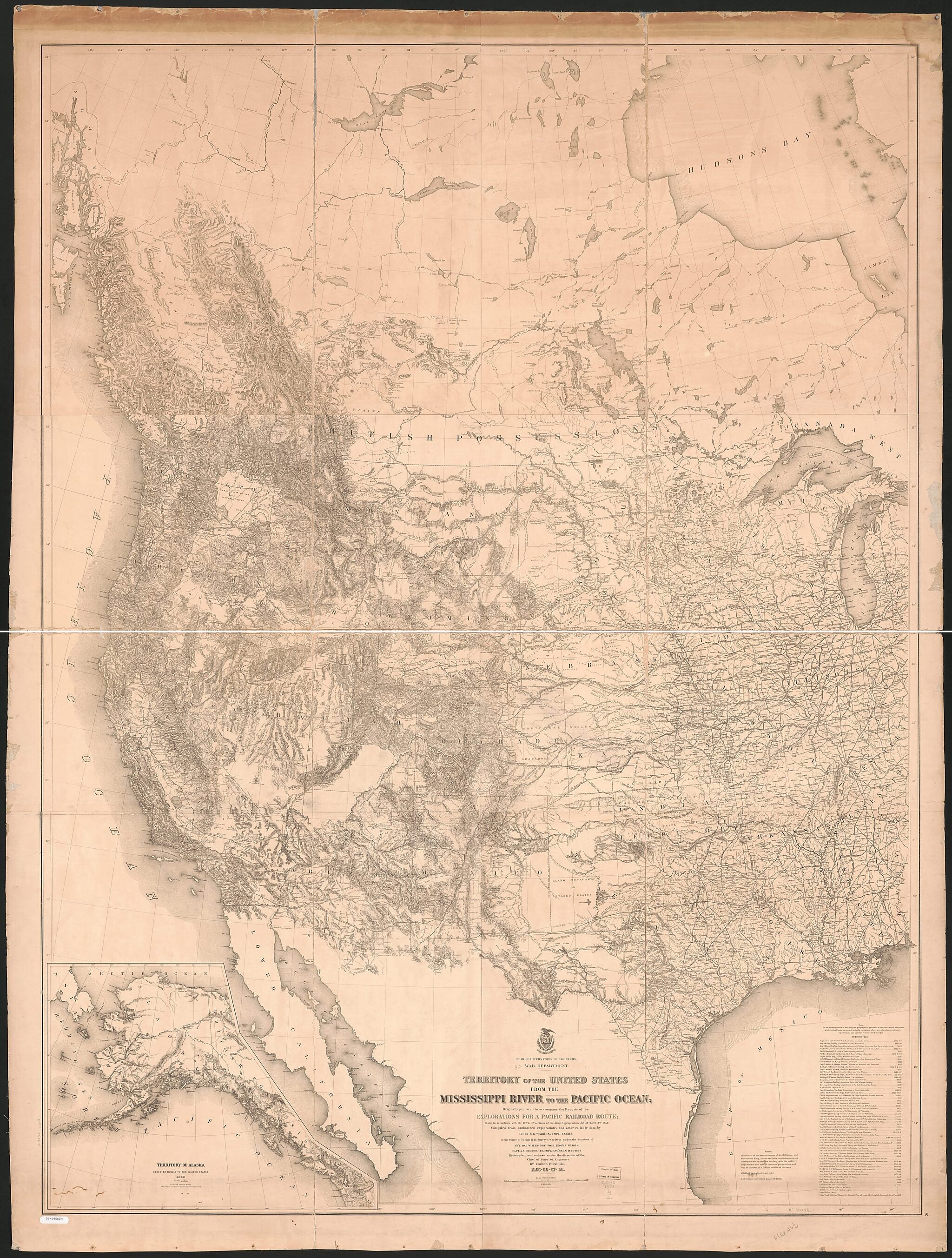 This old map of Territory of the United States from the Mississippi River to the Pacific Ocean; Originally Prepared to Accompany the Reports of the Explorations for a Pacific Railroad Route from 1873 was created by Edward Freyhold, United States. War De