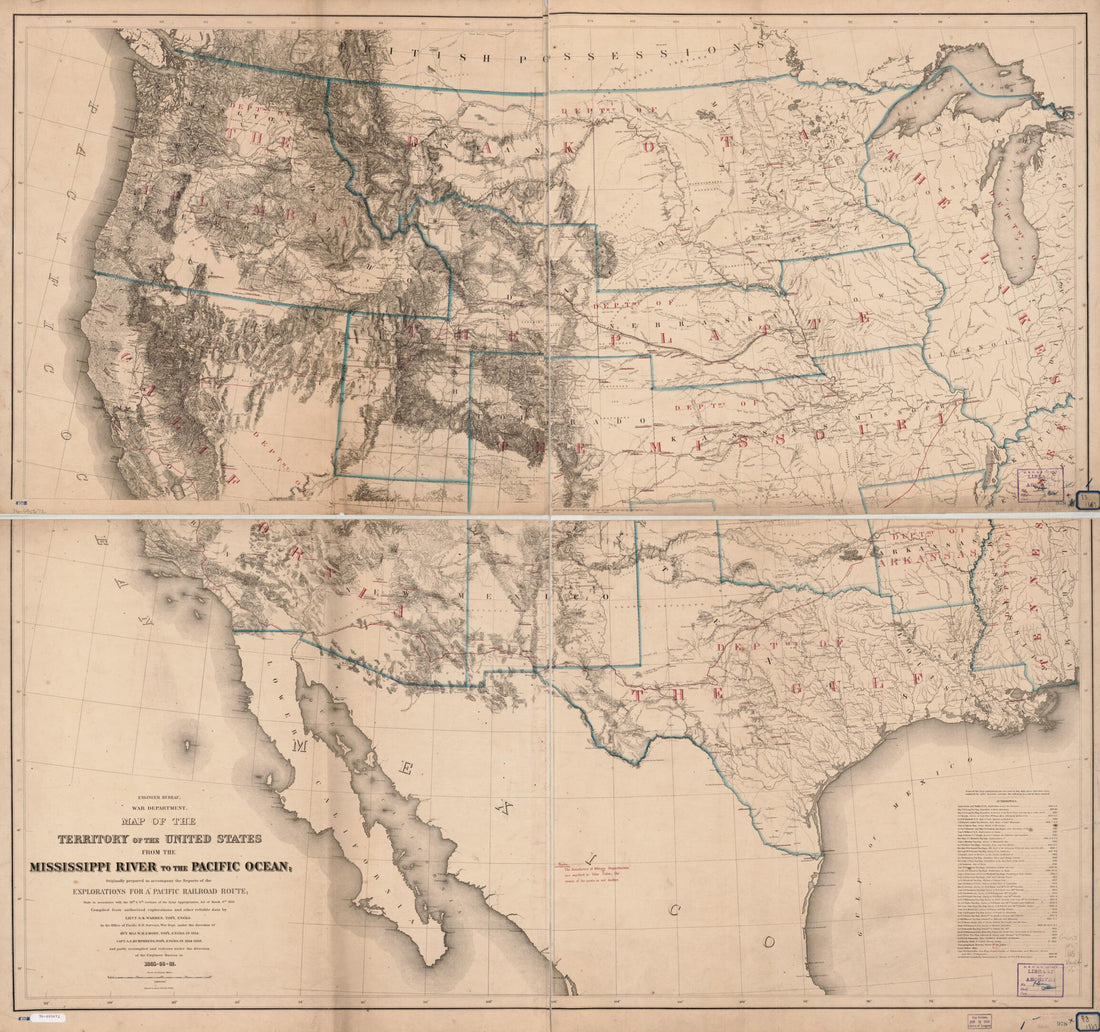 This old map of Map of the Territory of the United States from the Mississippi River to the Pacific Ocean; Originally Prepared to Accompany the Reports of the Explorations for a Pacific Railroad Route from 1867 was created by Julius Bien, United States.