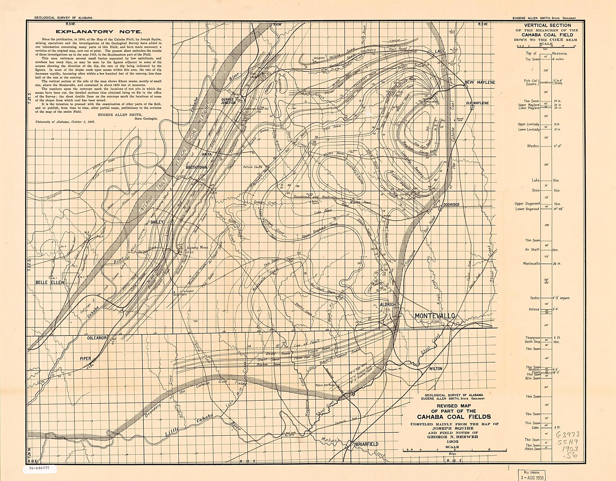 Revised Map of Part of the Cahaba Coal Fields 1905 by Relic Map Company