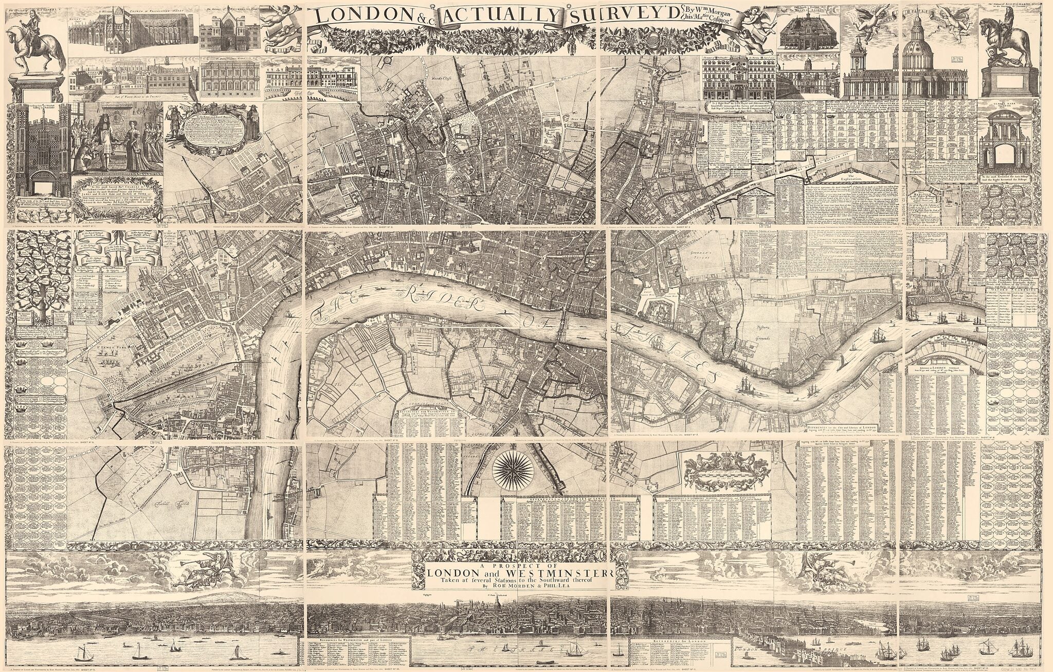 This old map of London &c. Actually Surveyed from 1904 was created by Philip Lea, London Topographical Society, Robert Morden, William Morgan, John Ogilby in 1904