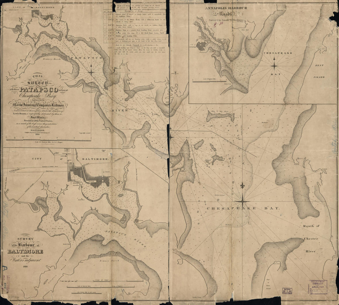 This old map of This Survey of the River Patapsco and Part of Chesapeake Bay from 1819 was created by Lewis Brantz, Fielding Lucas in 1819