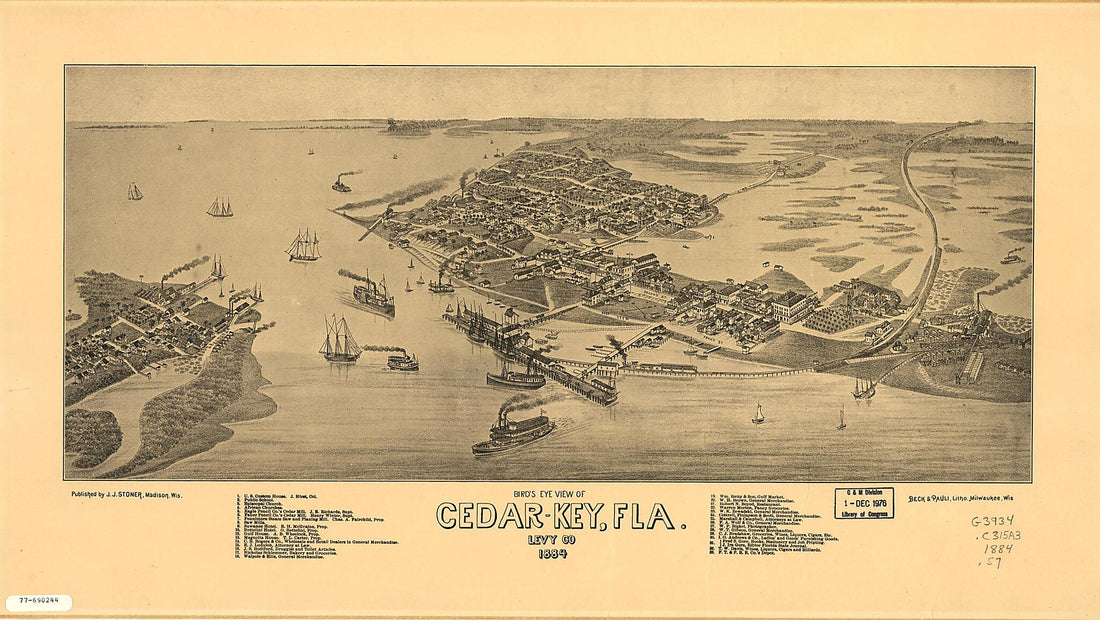 This old map of Key, Florida, Levy Co from 1884 was created by Beck & Pauli, J. J. Stoner in 1884