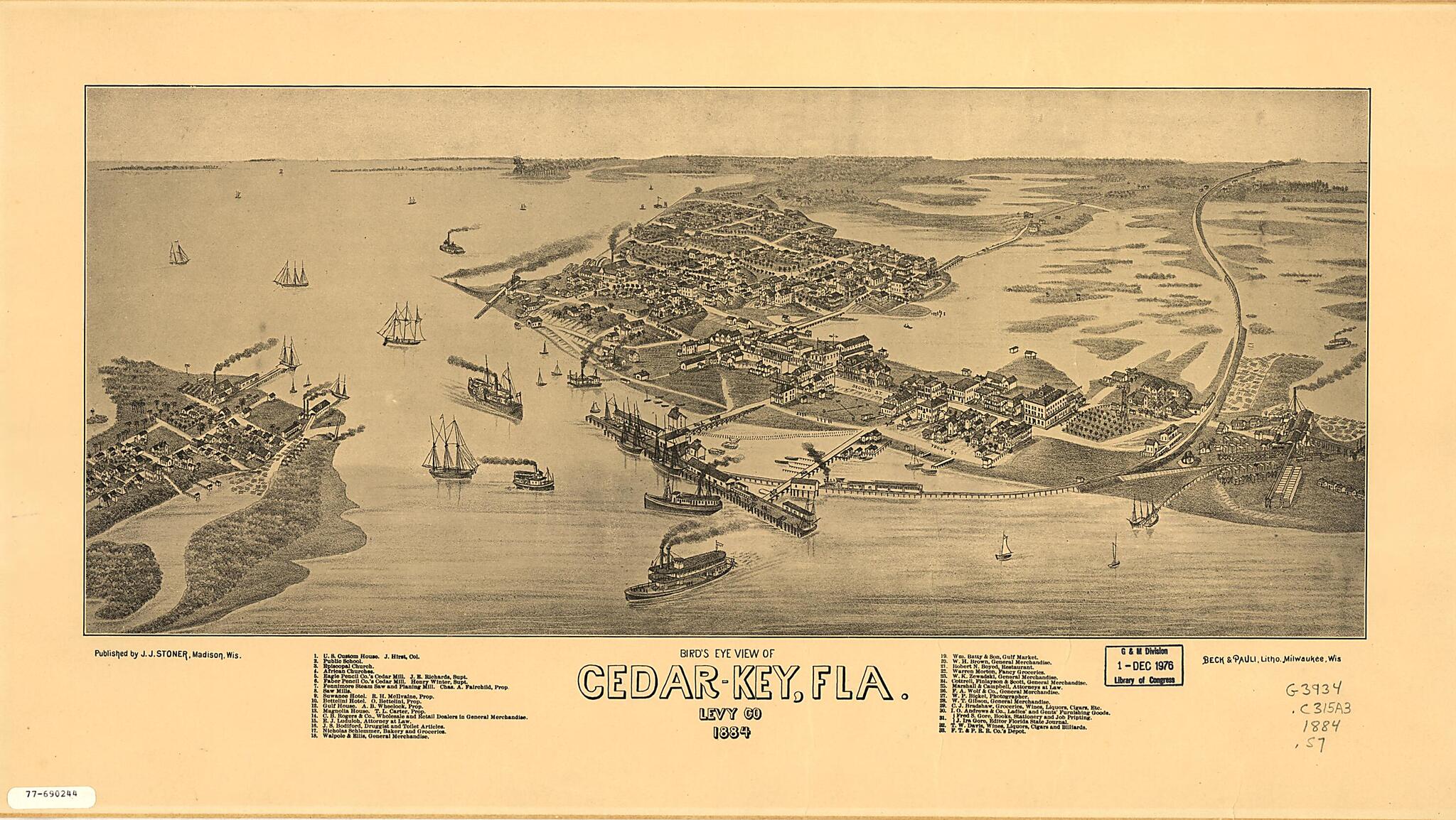 This old map of Key, Florida, Levy Co from 1884 was created by Beck & Pauli, J. J. Stoner in 1884