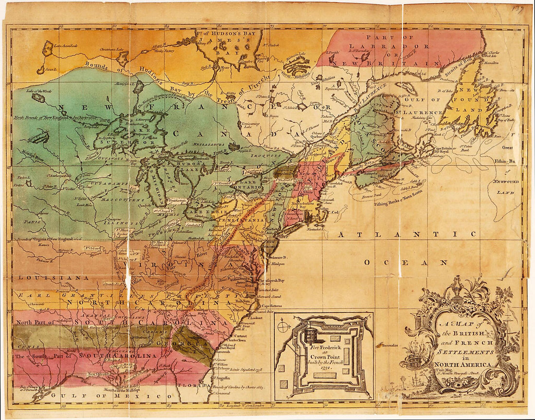 This old map of A Map of the British and French Settlements In North America from 1755 was created by John Hinton in 1755