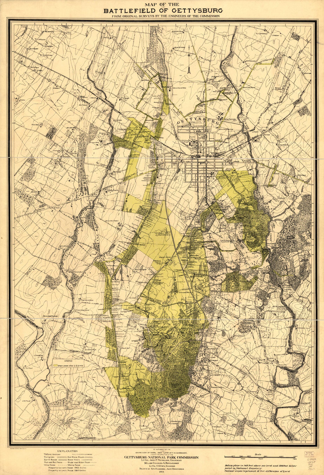 This old map of Map of the Battlefield of Gettysburg from Original Surveys by the Engineers of the Commission from 1914 was created by Gettysburg National Military Park Commission, Schuyler A. Hammond in 1914