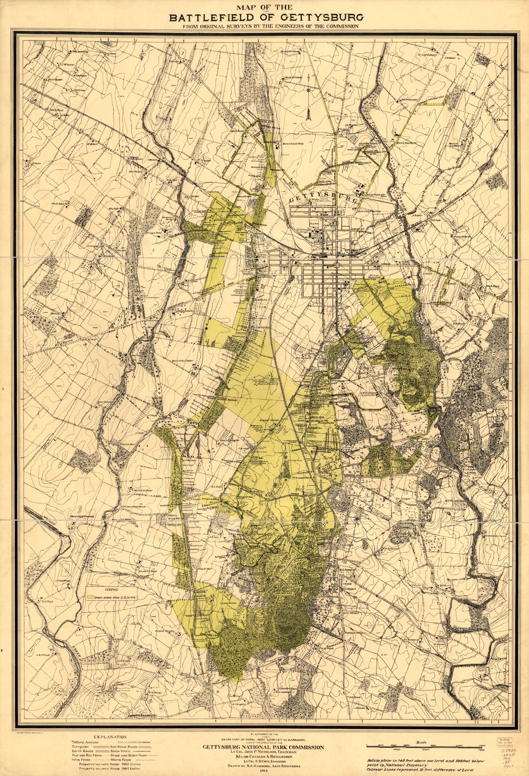 This old map of Map of the Battlefield of Gettysburg from Original Surveys by the Engineers of the Commission from 1914 was created by Gettysburg National Military Park Commission, Schuyler A. Hammond in 1914