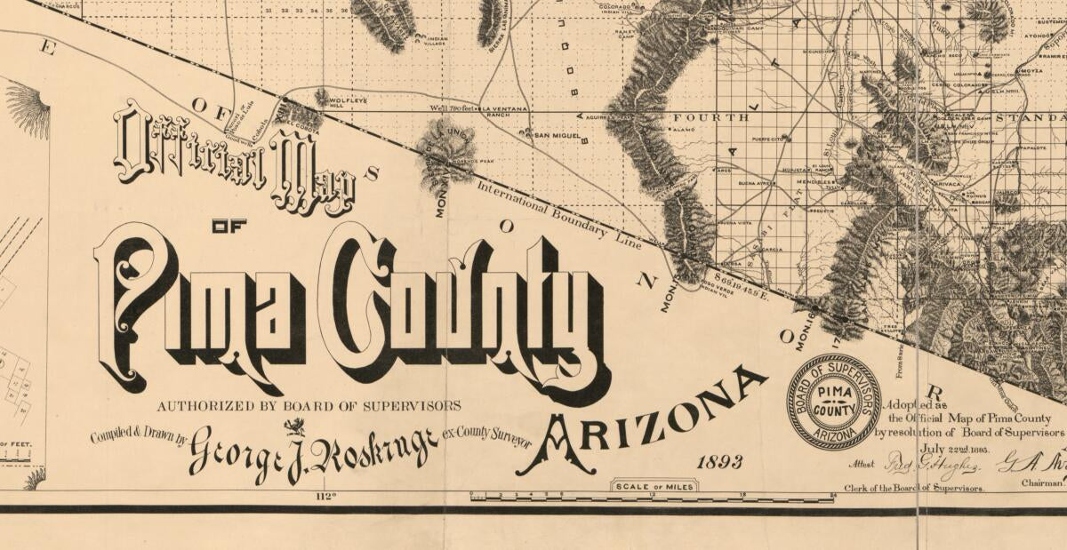 This old map of Official Map of Pima County, Arizona from 1893 was created by George J. Roskruge in 1893
