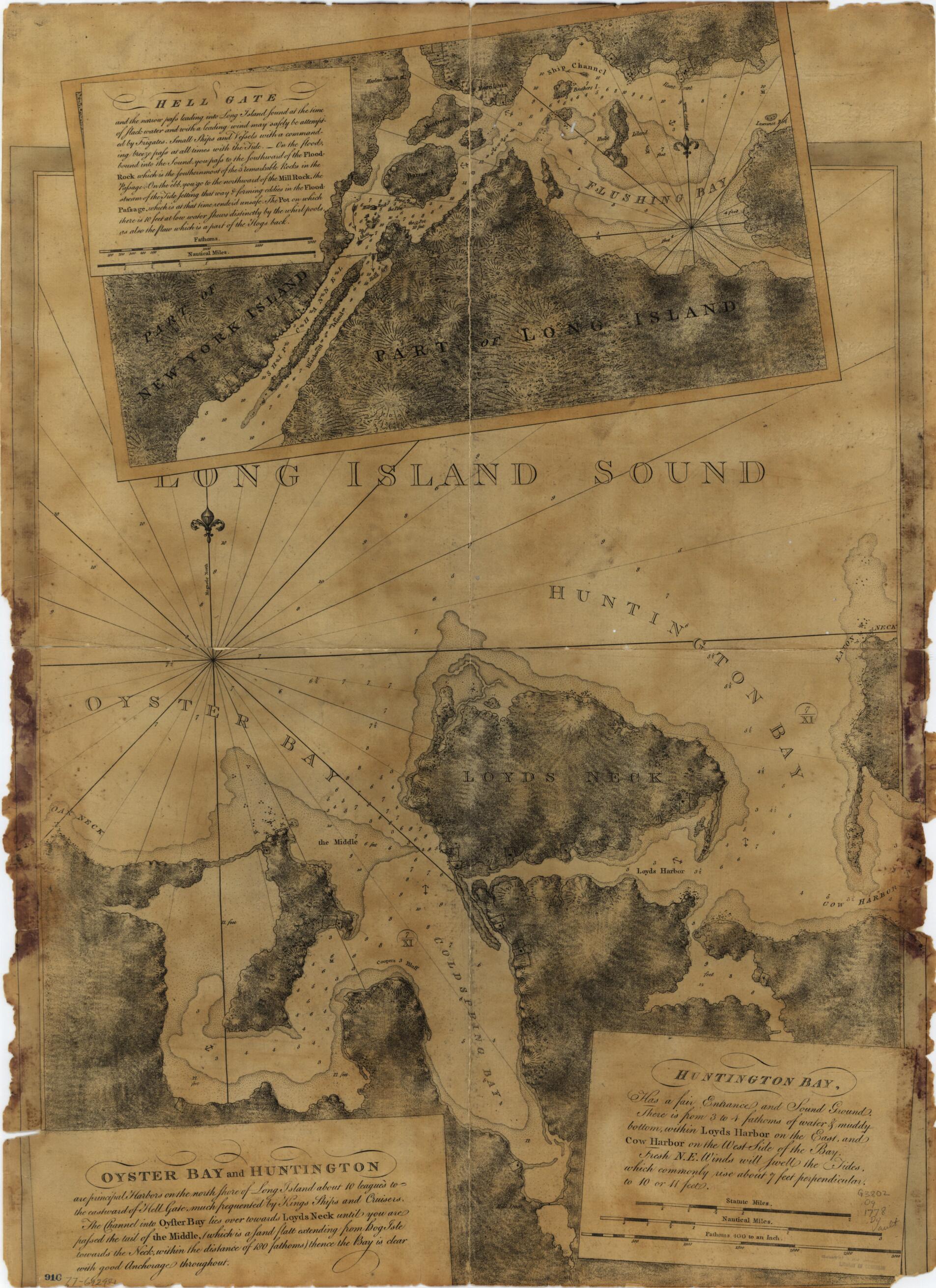 This old map of Oyster Bay and Huntington. Huntington Bay from 1778 was created by Joseph F. W. (Joseph Frederick Wallet) Des Barres in 1778