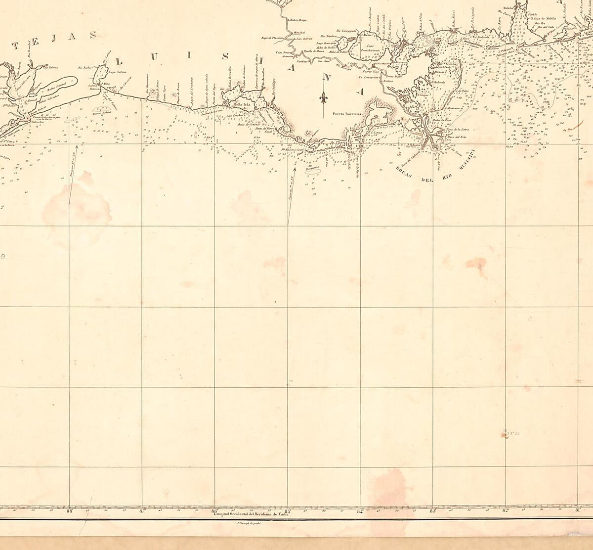 This old map of Carta De Las Costas De La Escambia, Alabama Y Bocas Del Rio Misisipi, La Luisiana, Tejas, Con La Provincia Del Nuevo Santander, En El Golfo De Mejico from 1846 was created by Francisco Armero, J. Carrafa, Miguel Moreno,  Spain. Dirección