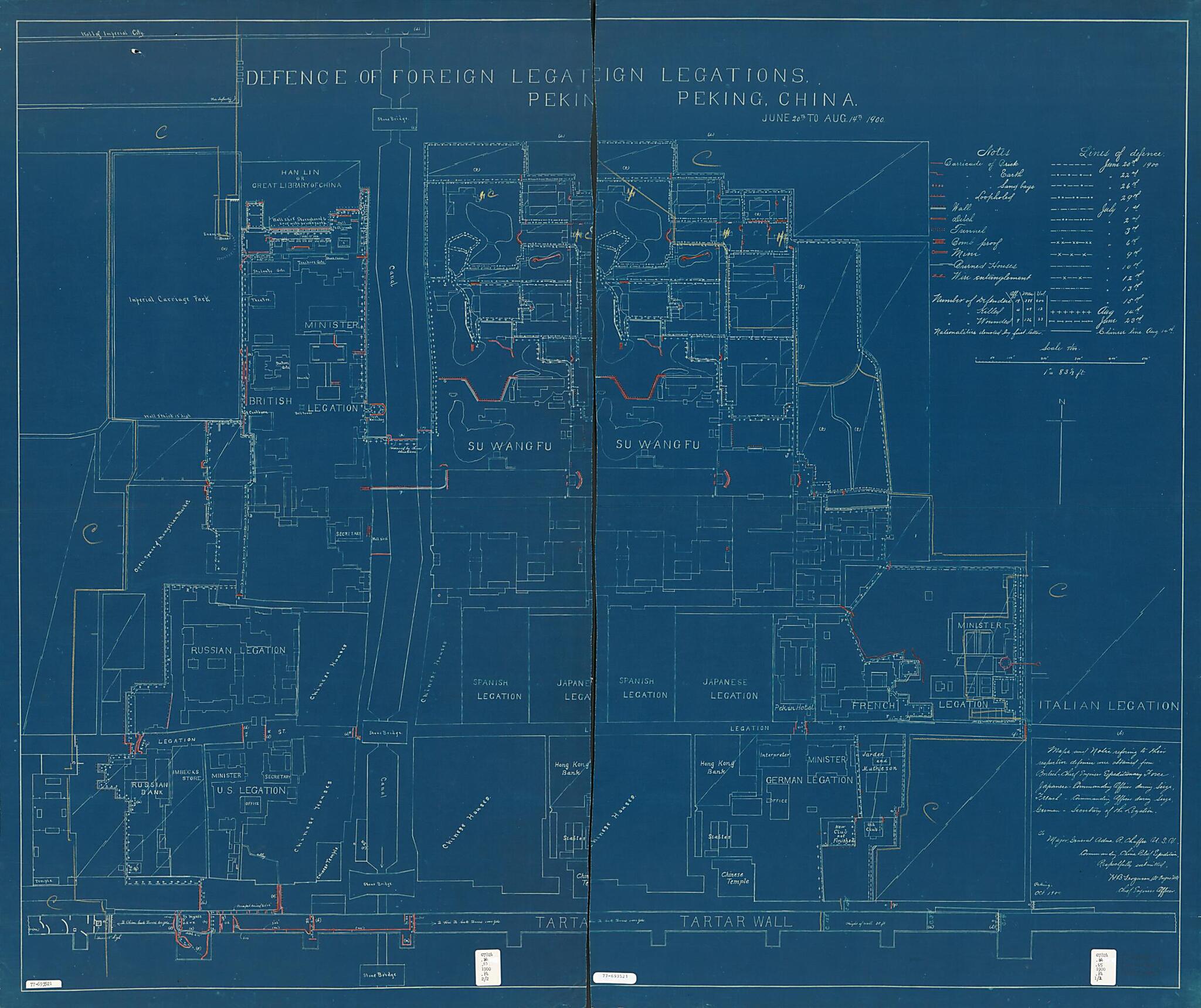 This old map of Defence of Foreign Legations, Peking, China, June 20th to Aug. 14th, from 1900 was created by Harley B. (Harley Bascom) Ferguson in 1900