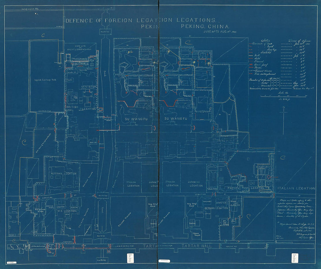 This old map of Defence of Foreign Legations, Peking, China, June 20th to Aug. 14th, from 1900 was created by Harley B. (Harley Bascom) Ferguson in 1900
