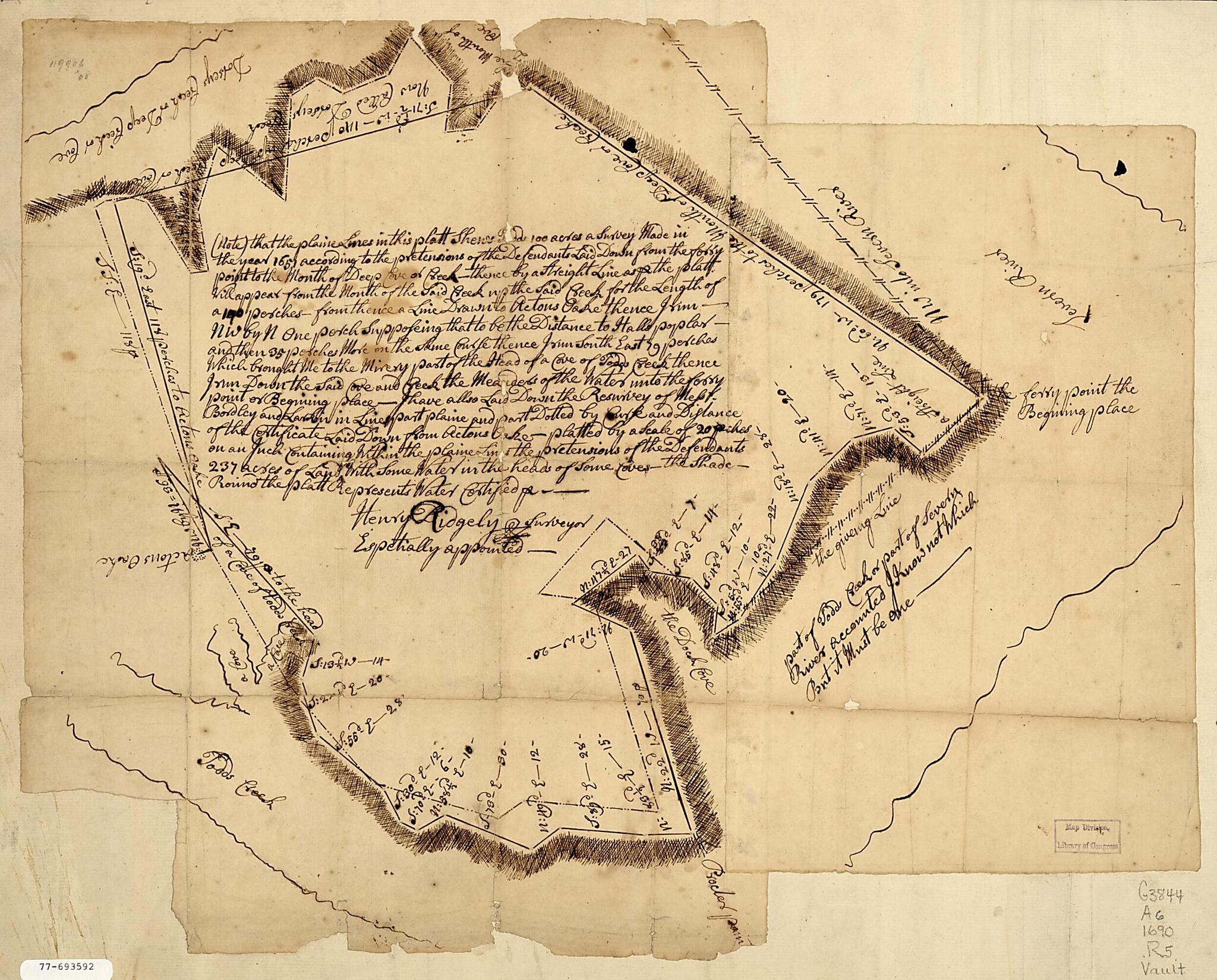 This old map of Survey of Annapolis from 1690 was created by Henry Ridgely in 1690