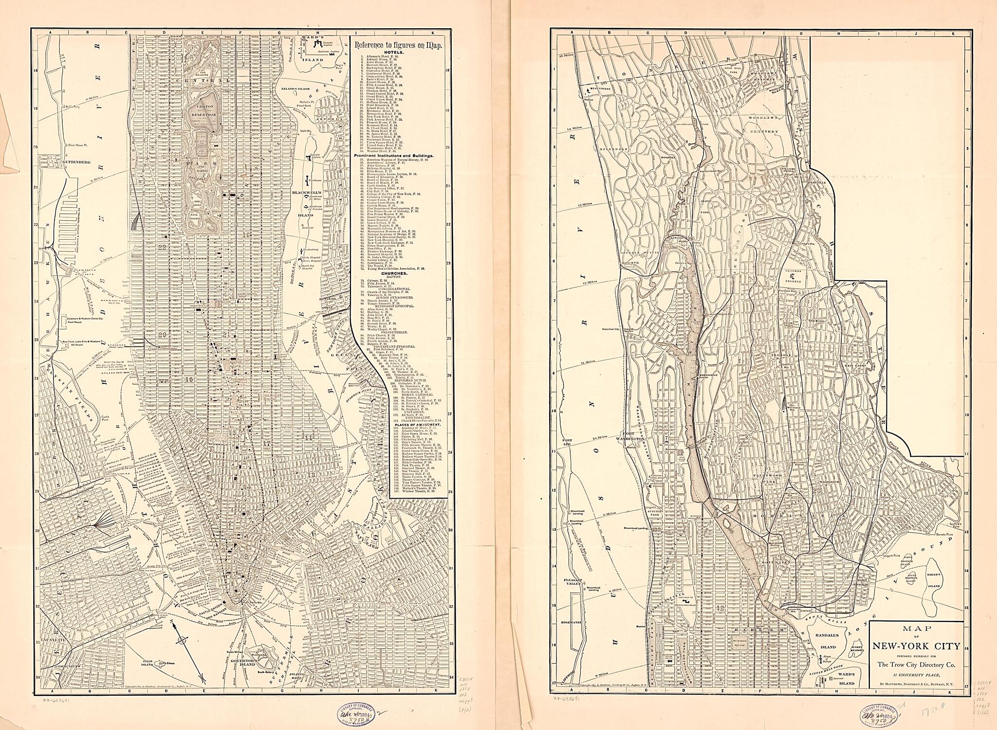 This old map of Map of New York City from 1884 was created by Northrup Company, Trow City Directory Company in 1884