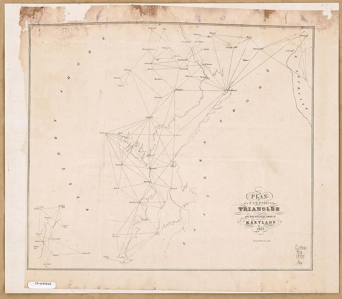 This old map of Plan of a Portion of the Triangles On the Western Shore of Maryland from 1835 was created by J. H. (John Henry) Alexander, Edward Weber & Co in 1835