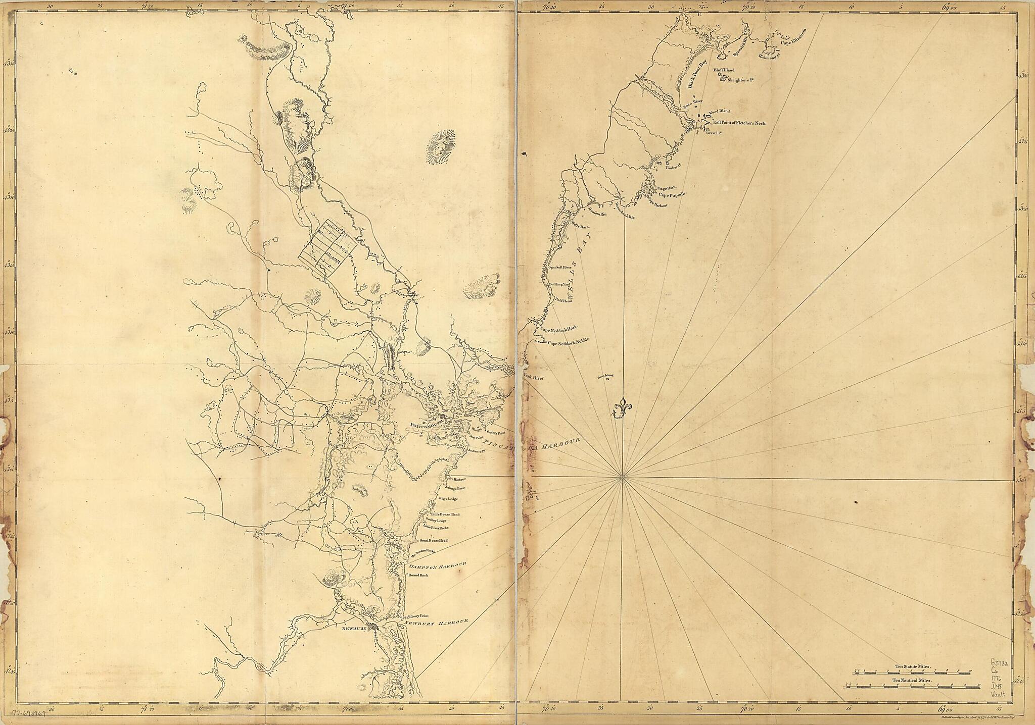 This old map of Coast of New England from Cape Elizabeth, Maine to Newburyport, Mass from 1776 was created by Joseph F. W. (Joseph Frederick Wallet) Des Barres in 1776