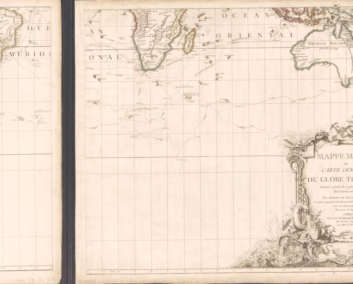 This old map of Mappe Monde, Ou Carte Generale Du Globe Terrestre Dessineé Suivant Les Regles De La Projection Des Cartes Reduites (Carte Generale Du Globe Terrestre Dessineé Suivant Les Regles De La Projection Des Cartes Reduites) from 1786 was create