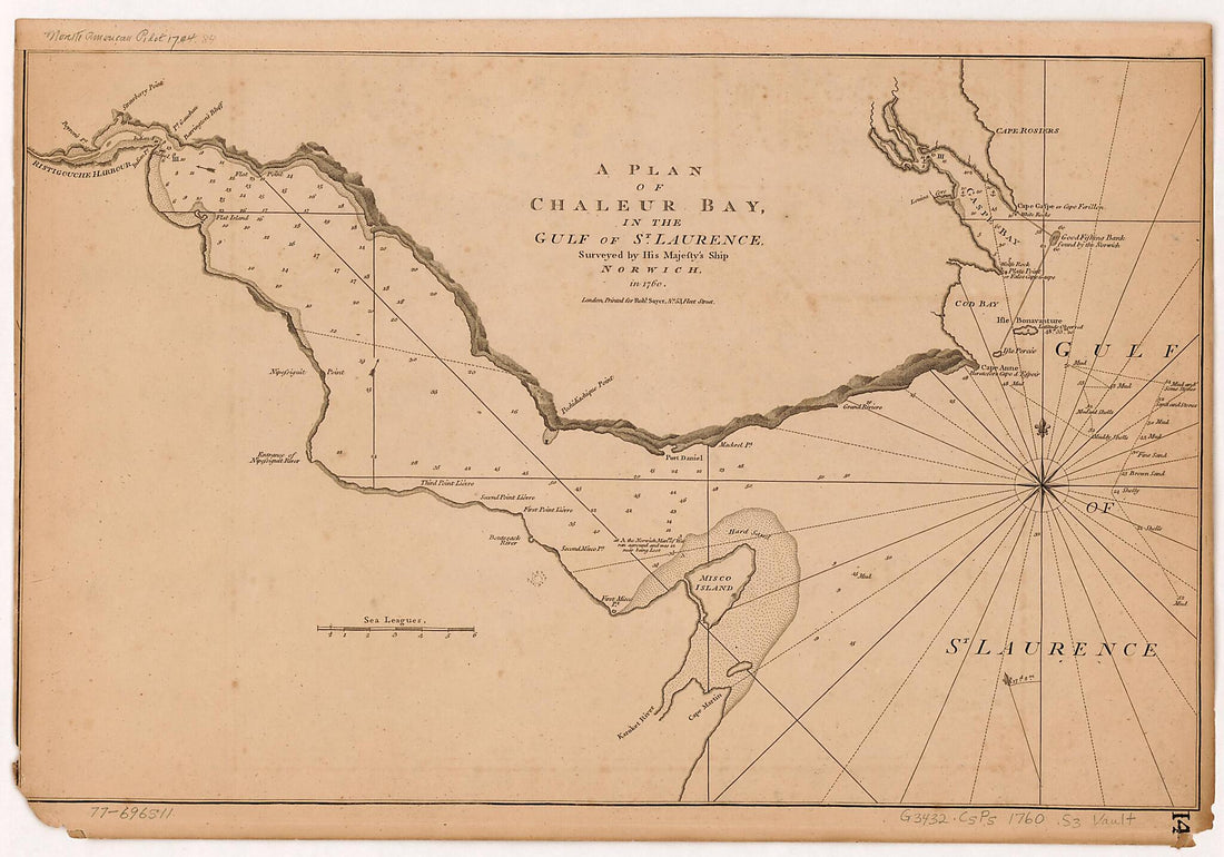 This old map of A Plan of Chaleur Bay, In the Gulf of St. Laurence from 1780 was created by Norwich (Ship), Robert Sayer in 1780