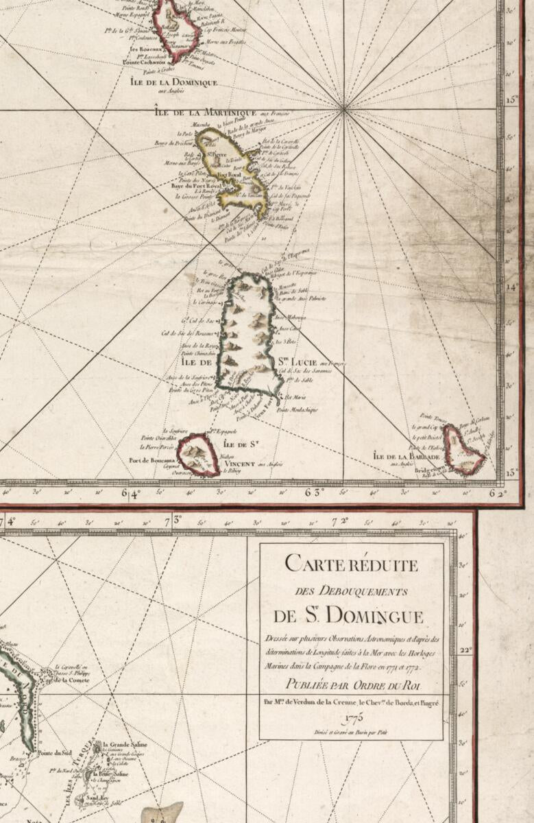 This old map of Carte Réduite Des îles Antilles : Au Nord Du 13me. Degré De Latitude ; Carte Réduite Des Debouquements De St. Domingue from 1775 was created by Jean Charles De Borda,  Petit, Alexandre Guy Pingré, Jean René Antoine Verdun De La Cren