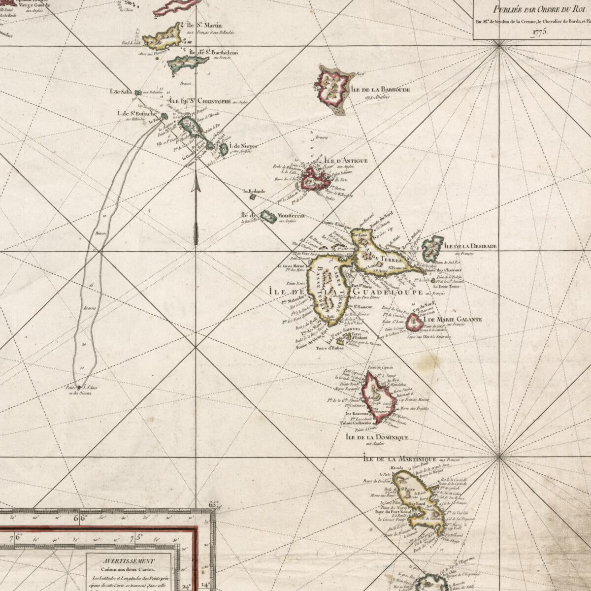 This old map of Carte Réduite Des îles Antilles : Au Nord Du 13me. Degré De Latitude ; Carte Réduite Des Debouquements De St. Domingue from 1775 was created by Jean Charles De Borda,  Petit, Alexandre Guy Pingré, Jean René Antoine Verdun De La Cren