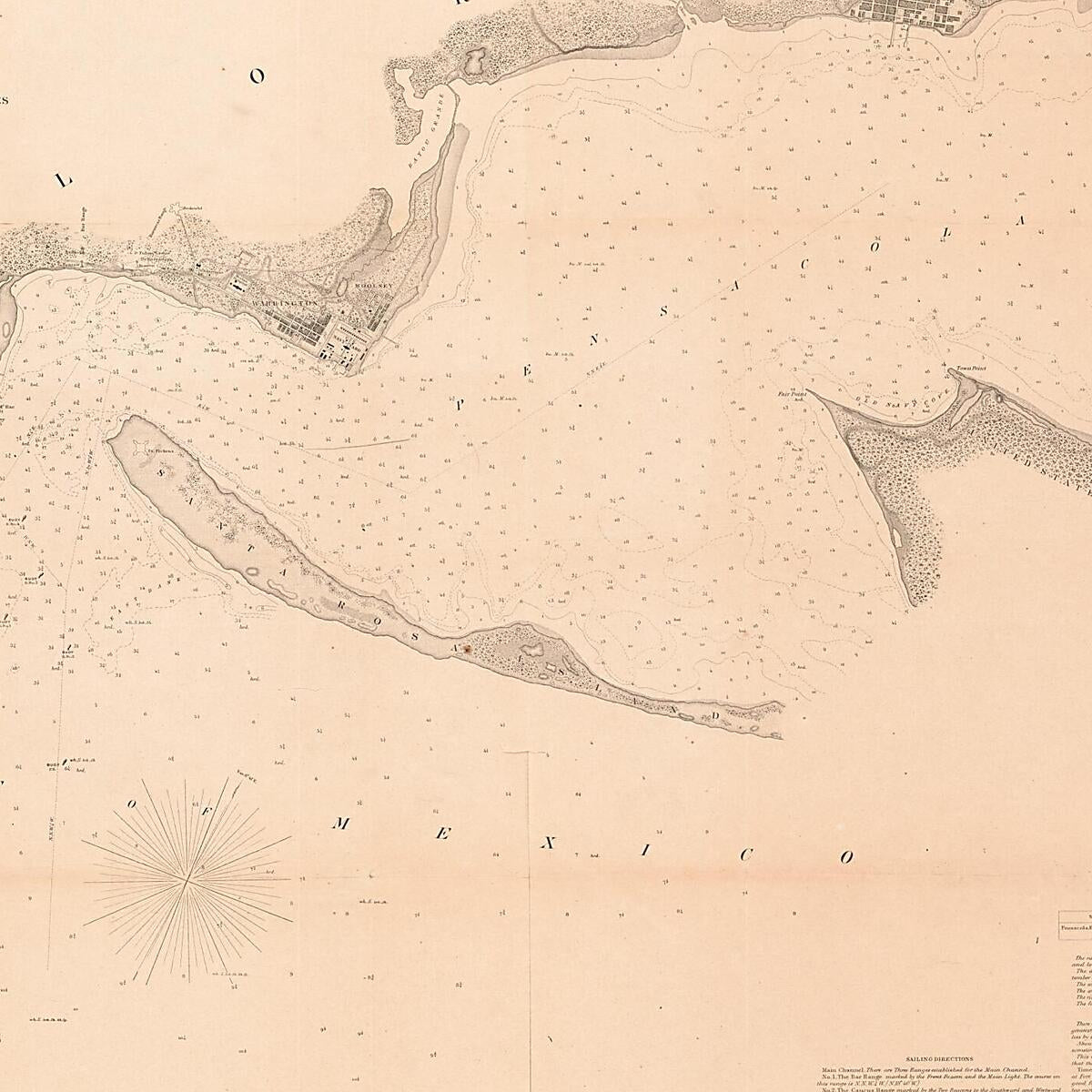 This old map of Preliminary Chart of the Entrance to Pensacola Bay, Florida from 1857 was created by A. D. (Alexander Dallas) Bache,  U.S. Coast and Geodetic Survey in 1857