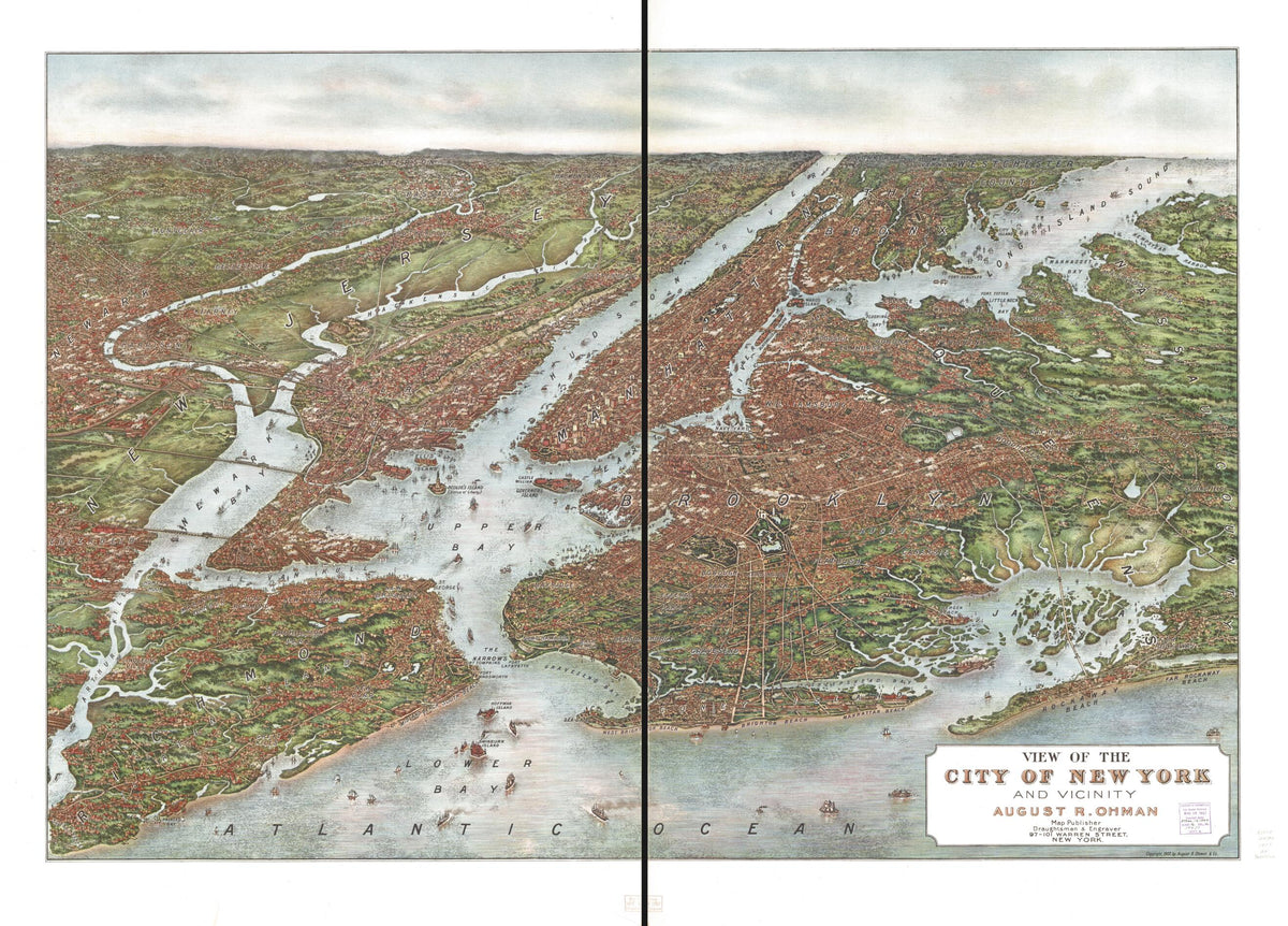 View of the City of New York and Vicinity 1907 by Relic Map Company