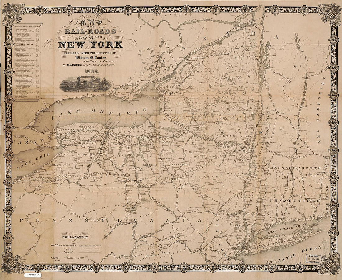 This old map of Roads of the State of New York from 1863 was created by S. H. (Sylvanus Howe) Sweet, Parsons & Co Weed in 1863