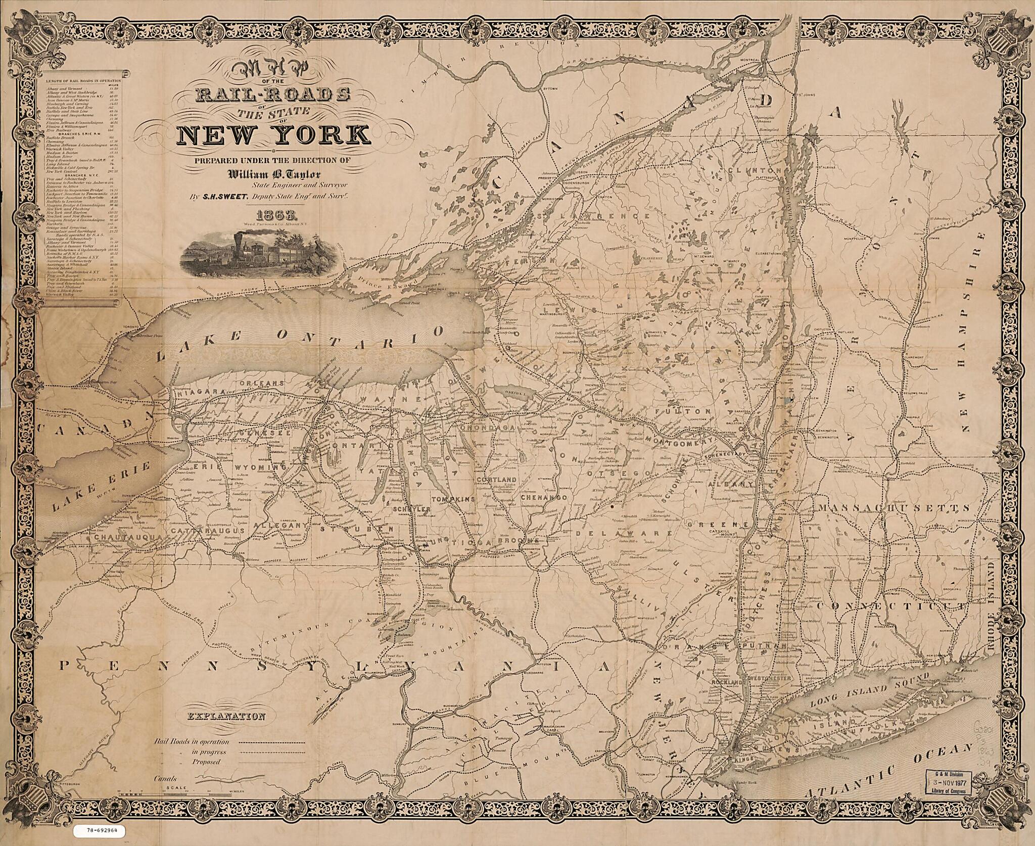 This old map of Roads of the State of New York from 1863 was created by S. H. (Sylvanus Howe) Sweet, Parsons & Co Weed in 1863