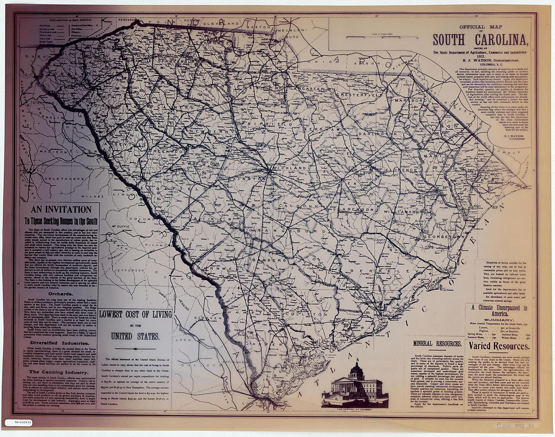 This old map of Official Map of South Carolina from 1912 was created by Bridgman (E.C.) Maps (Firm), South Carolina. Department of Agriculture in 1912