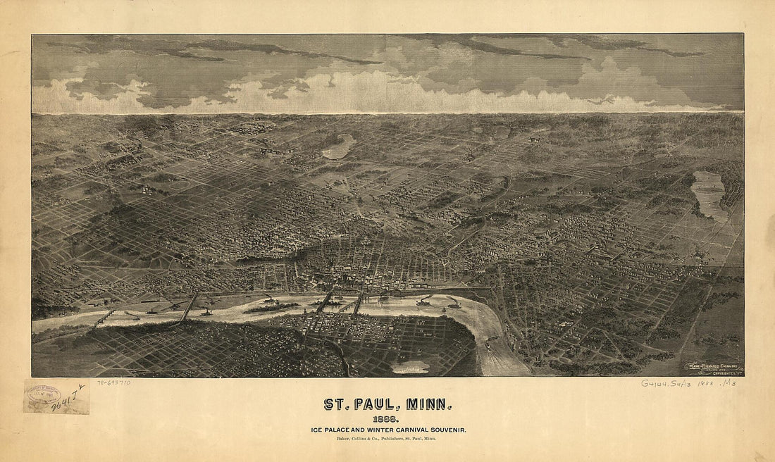 This old map of St. Paul, Minnesota : Ice Palace and Winter Carnival Souvenir from 1888 was created by Collins & Co Baker, Marr & Richards Engraving Co in 1888
