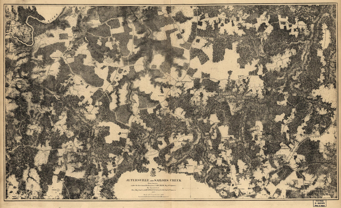 This old map of Jetersville and Sailors Creek from 1867 was created by A. A. (Andrew Atkinson) Humphreys, N. (Nathaniel) Michler, United States. Army. Corps of Engineers in 1867